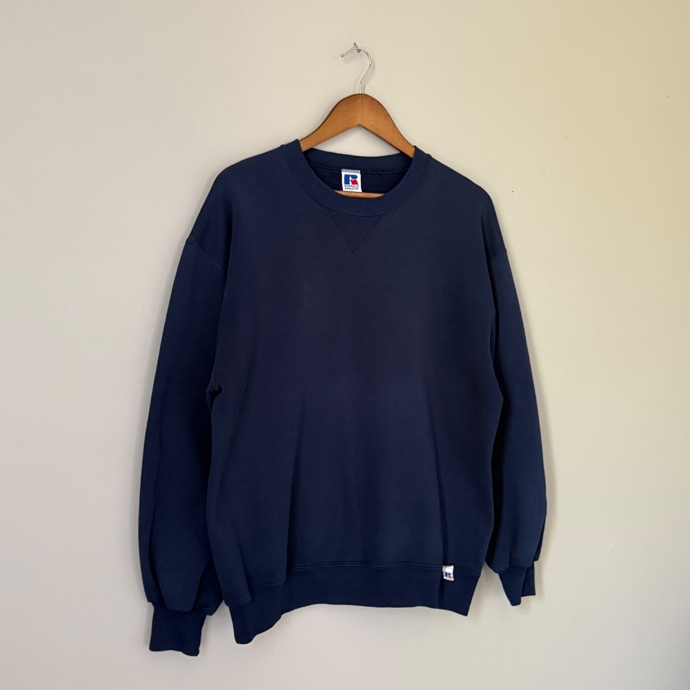 Vintage Russell Athletic Crewneck Sweatshirt Large Navy Blue Made in USA